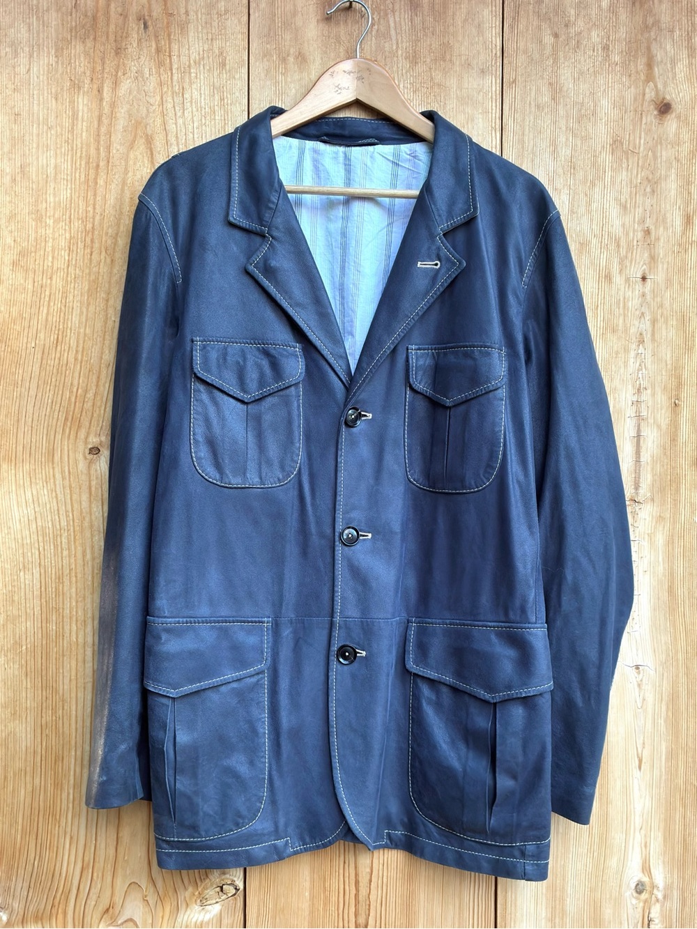 LaMatta Vintage Gorgeous EUC Italian Suede Leather Navy Jacket Sz 42, Large